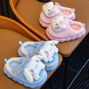 Warm Cartoon Mule Slippers for Kids and Teens Winter Indoor