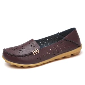 Elegant Genuine Leather Ballet Flats with Metal Floral Accent