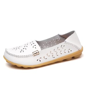 Elegant Genuine Leather Ballet Flats with Metal Floral Accent