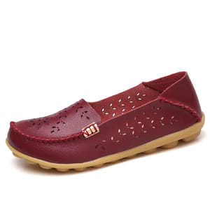 Genuine Leather Ballet Flats with Metal Flower Detail