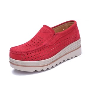 Flat Platform Suede Moccasins with Fringed Leather Detail