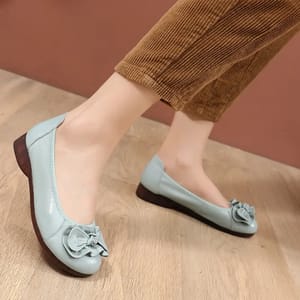 Slip-On Genuine Leather Flats with Thick Sole for Casual Wear