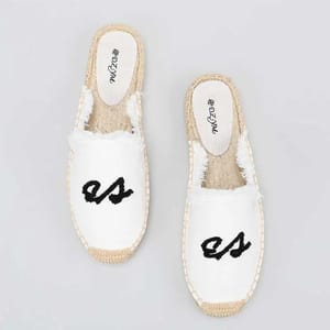 Retro Letter Embroidery Hemp Espadrille Slippers for Women