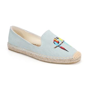 Embroidered Espadrille Flats with Cartoon Stripes and Stitching