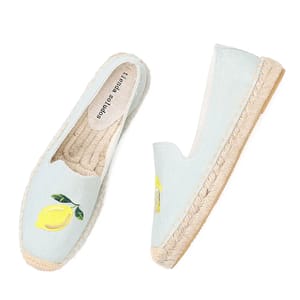 Embroidered Denim Espadrille Flats with Breathable Cotton Lining