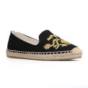 Embroidered Hemp Espadrille Flats with Floral Stitch Detailing
