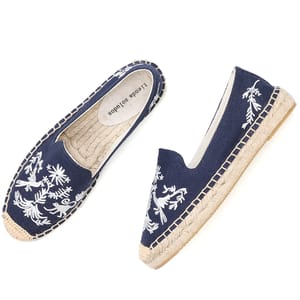 Floral Embroidered Hemp Slip-On Espadrille Platform Flats