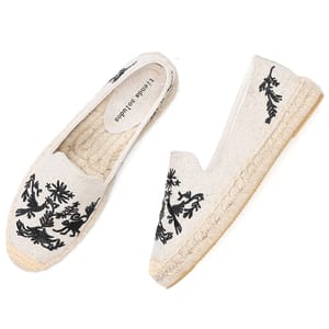 Floral Embroidered Hemp Slip-On Espadrille Platform Flats