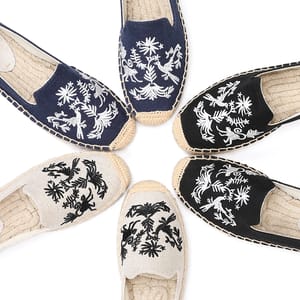 Floral Embroidered Hemp Slip-On Espadrille Platform Flats