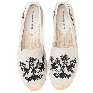 Floral Embroidered Hemp Slip-On Espadrille Platform Flats