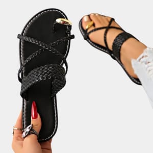 Roman Style Cross Strap Flat Sandals with Ring Toe