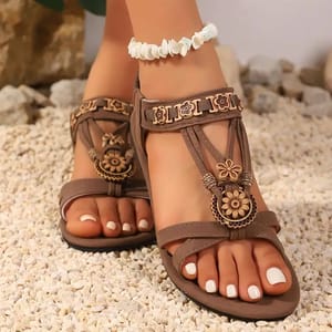 Bohemian Cross Strap Flat Sandals with Floral Detail Bohemian Cross Strap Flat Sandals with Floral Detail