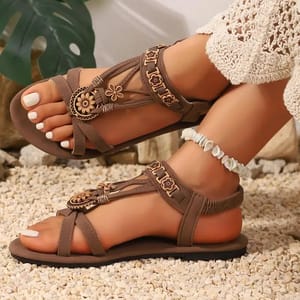 Bohemian Cross Strap Flat Sandals with Floral Detail Bohemian Cross Strap Flat Sandals with Floral Detail