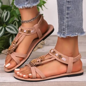 Bohemian Cross Strap Flat Sandals with Floral Detail Bohemian Cross Strap Flat Sandals with Floral Detail