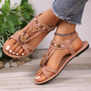 Bohemian Cross Strap Flat Sandals with Floral Detail Bohemian Cross Strap Flat Sandals with Floral Detail