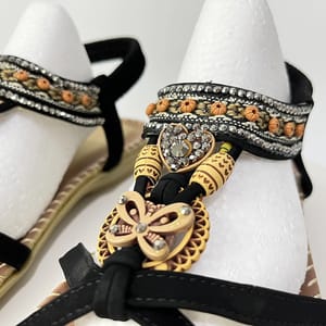 Bohemian Beaded T-Strap Sandals with Low Wedge Comfort Bohemian Beaded T-Strap Sandals with Low Wedge Comfort