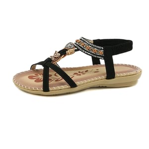 Bohemian Beaded T-Strap Sandals with Low Wedge Comfort