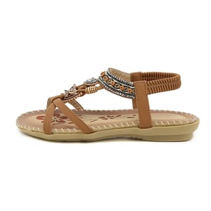 Bohemian Beaded T-Strap Sandals with Low Wedge Comfort