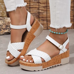 Stylish Braided Platform Wedge Sandals with Ankle Strap