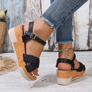 Stylish Braided Platform Wedge Sandals with Ankle Strap