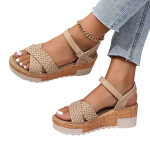 Stylish Braided Platform Wedge Sandals with Ankle Strap
