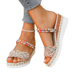 Colorful Woven Platform Wedge Sandals for Summer Outings