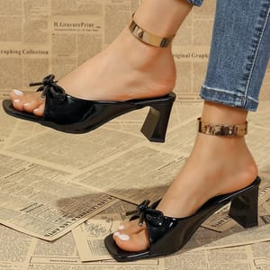 Elegant Slip-On Bowknot Sandals with Square Toe High Heels