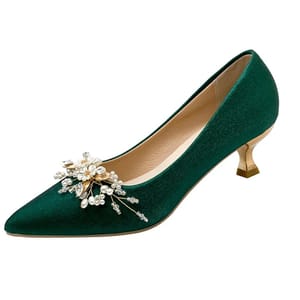 Elegant Crystal Floral Pumps with Comfortable Medium Heels