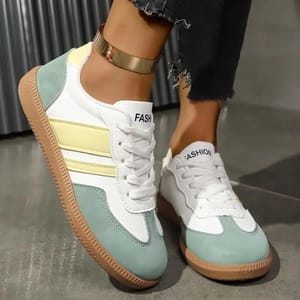 Stylish Patchwork Lace-Up Sneakers with Stitching Details Rimocy - Women's Low Top Sneakers 1