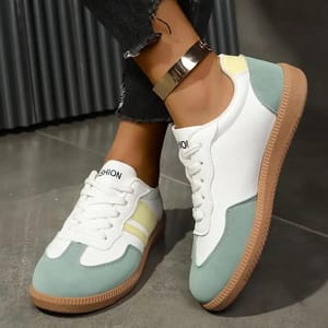 Stylish Patchwork Lace-Up Sneakers with Stitching Details Rimocy - Women's Low Top Sneakers 2