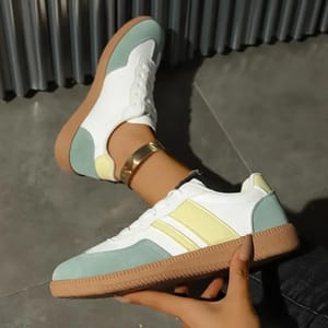 Stylish Patchwork Lace-Up Sneakers with Stitching Details Rimocy - Women's Low Top Sneakers 3