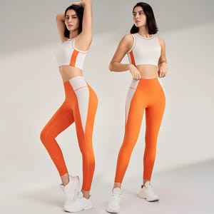 Women’s Quick-Dry Color Block Yoga Set with Fitted Pants