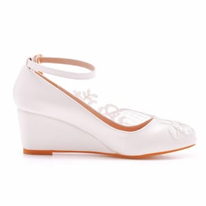 Elegant Lace Wedge Pumps with Ankle Strap for Weddings