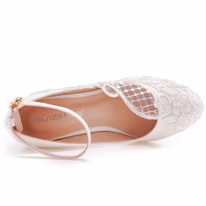 Elegant Lace Wedge Pumps with Ankle Strap for Weddings