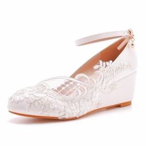Elegant Lace Wedge Pumps with Ankle Strap for Weddings