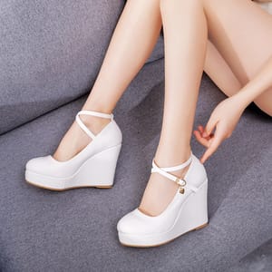 Elegant Platform Wedge Pumps with Cross Ankle Strap