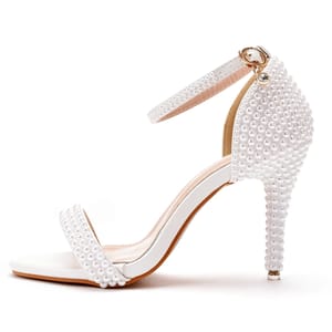 Elegant Ankle Strap Stiletto Wedding Shoes with Open Toe Design