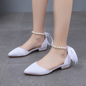 Elegant Pearl-Strapped Square Heel Pointed Toe Women's Sandals