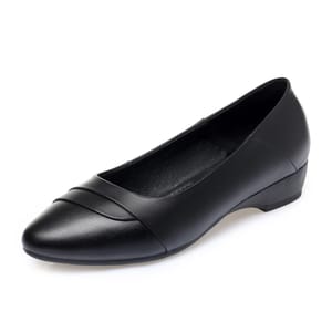 Elegant Genuine Leather Slip-On Pumps with Square Heel Comfort