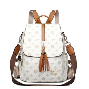 Stylish Leather Backpack with Tassel Design and Large Capacity