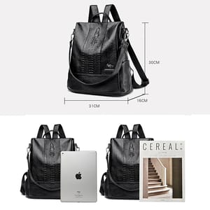 Stylish Crocodile Pattern Leather Backpack with Large Capacity