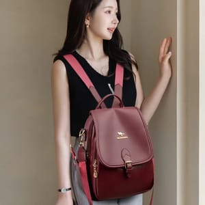 Elegant Leather Women’s Backpack with Wide Strap and Large Capacity