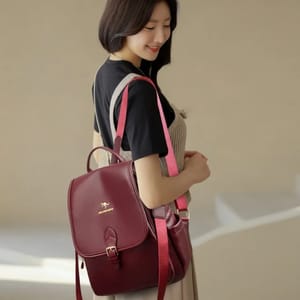 Elegant Leather Women’s Backpack with Wide Strap and Large Capacity