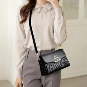 Luxury PU Leather Knitted Shoulder Crossbody Bag for Women