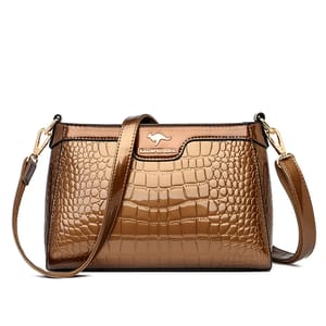 Elegant Crocodile Pattern Patent Leather Shoulder Crossbody Bag Women