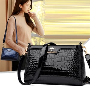 Elegant Crocodile Pattern Patent Leather Shoulder Crossbody Bag Women