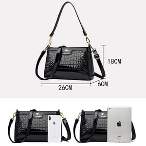 Elegant Crocodile Pattern Patent Leather Shoulder Crossbody Bag Women