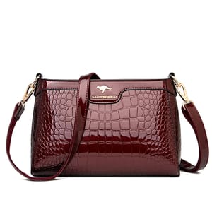 Elegant Crocodile Pattern Patent Leather Shoulder Crossbody Bag Women