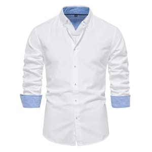Men's Casual Long Sleeve Oxford Shirt Comfortable Patchwork Design