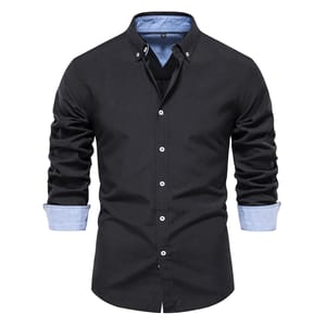 Men's Casual Long Sleeve Oxford Shirt Comfortable Patchwork Design